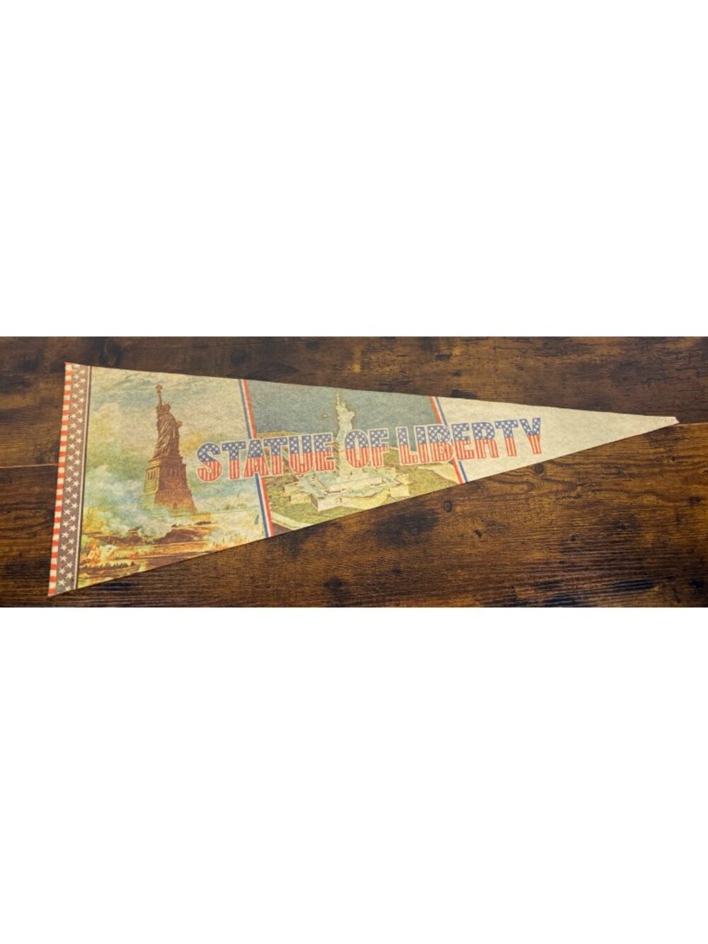 Vintage Statue Of Liberty Pennant Flag With Illustrations & Patriotic Colors